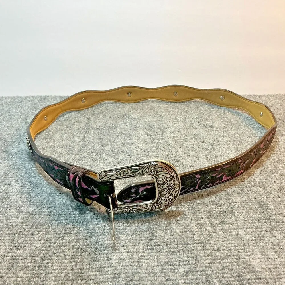 Western Ariat Girls Floral Brown & Pink Leather Belt Style A1301802 Size 30